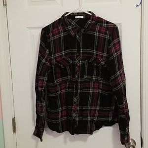 Maurices Black Plaid Button Up Shirt XL